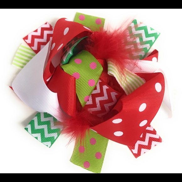 6” Christmas Korker Marabou Feather Big Hair Bow - Picture 1 of 1